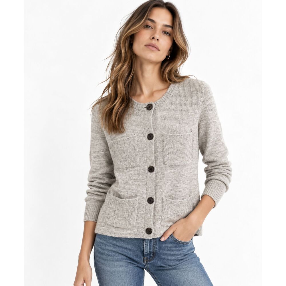 GAP Alpaca Wool Blend Gray Cardigan Fisherman Minimalist Button Cozy Sweater S